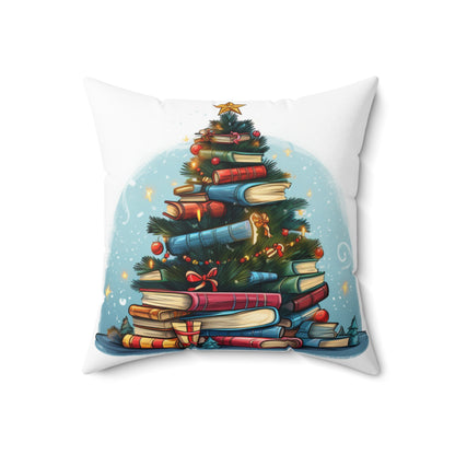 Book Lover Christmas Tree, Gift For Readers - Spun Polyester Square Pillow