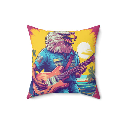 American Rock Star: Bald Eagle with Guitar Graphic Spun Polyester Square Pillow