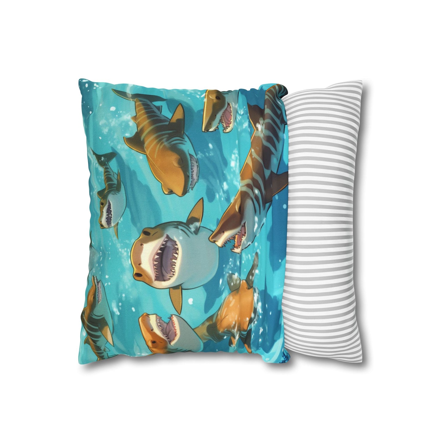 Tiger Shark: Ocean Marine Wildlife - Underwater - Spun Polyester Square Pillow Case