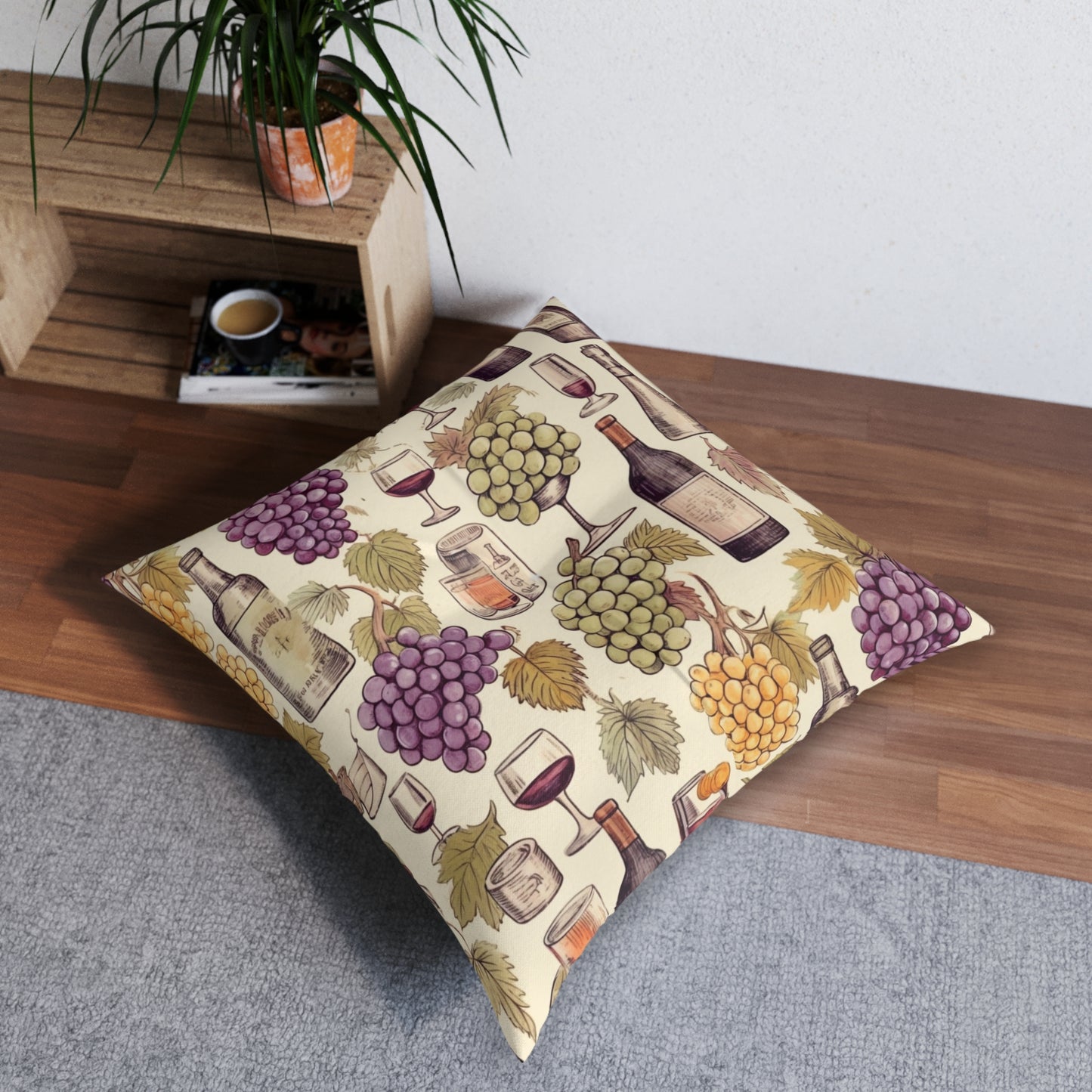 Wine Lovers Theme: Varieties of Wine, Grapes & Vineyards Design Tufted Floor Pillow, Square