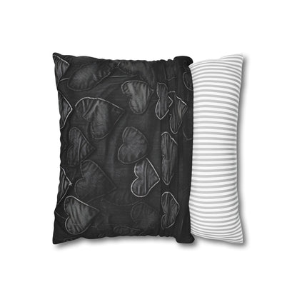 Black: Distressed Denim-Inspired Fabric Heart Embroidery Design - Spun Polyester Square Pillow Case