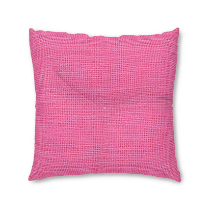 Doll-Like Pink Denim Designer Fabric Style - Tufted Floor Pillow, Square