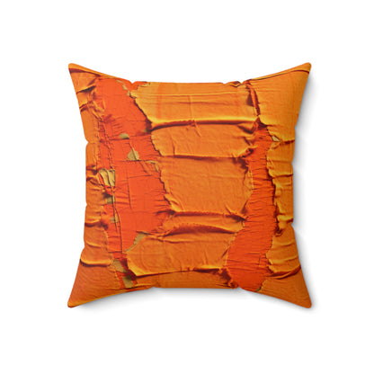 Fiery Citrus Orange: Edgy Distressed, Denim-Inspired Fabric - Spun Polyester Square Pillow