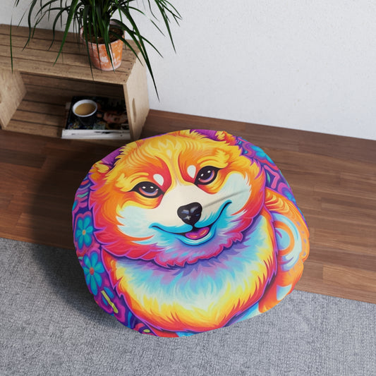 Bright Shiba Inu & Corgi Design - Unique, Vibrant & Eye-Catching - Tufted Floor Pillow, Round