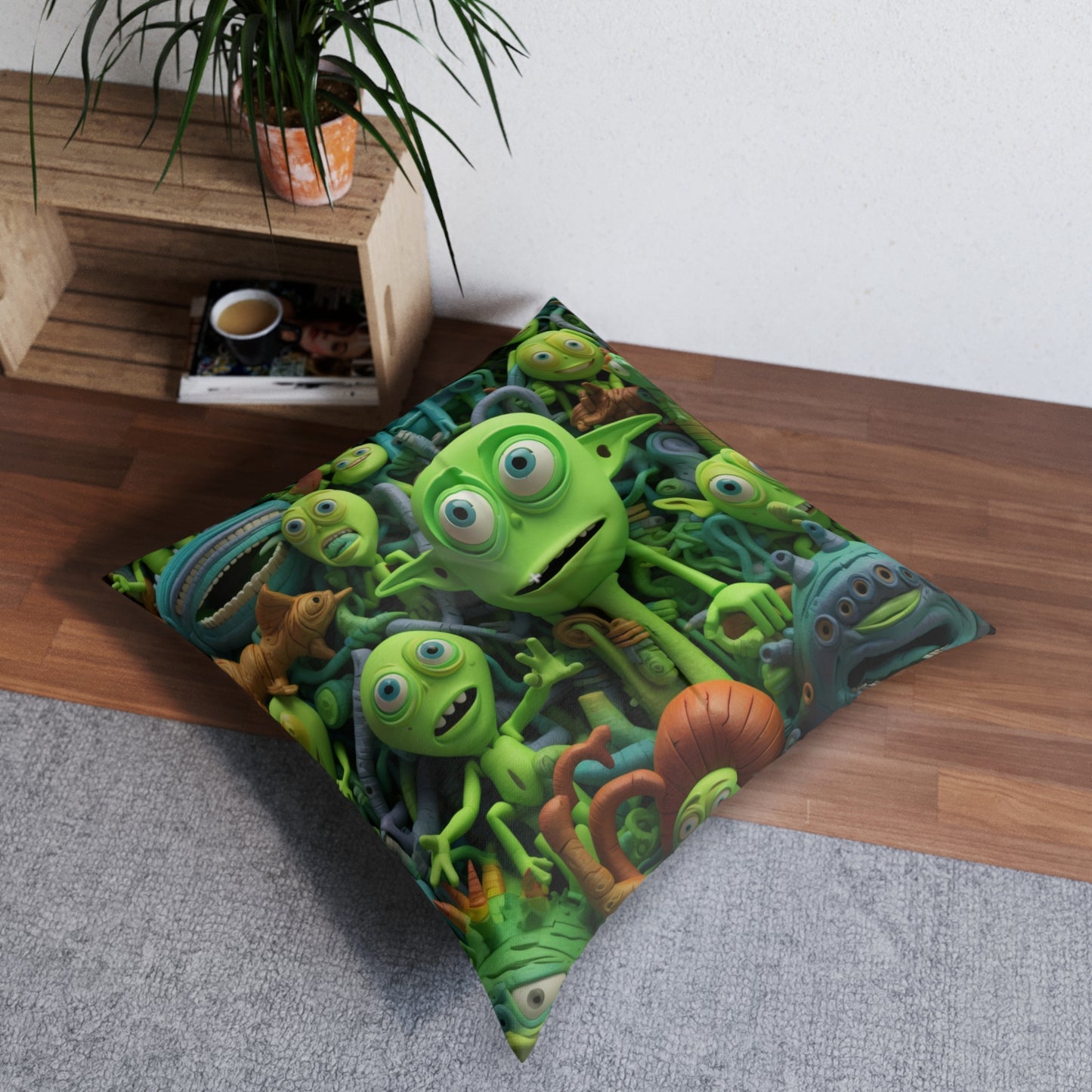 Toy Alien Story Space Character Galactic UFO Anime Cartoon - Tufted Floor Pillow, Square