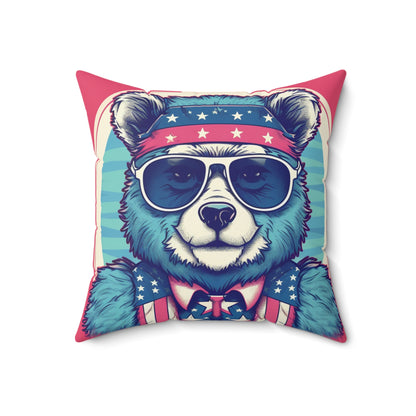 Patriotism: Festive 4th of July Bear Graphic Furry Animal Spun Polyester Square Pillow