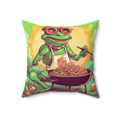 Frog BBQ Grilling Food Chef Graphic Spun Polyester Square Pillow