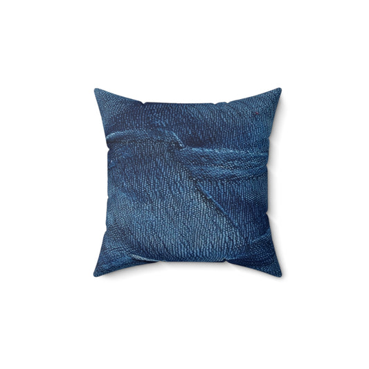 Dark Blue: Distressed Denim-Inspired Fabric Design - Spun Polyester Square Pillow