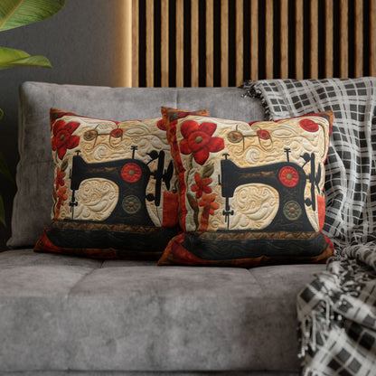 Sewing Machine Quilt: A Crafted Design Homage to Stitching - Spun Polyester Square Pillow Case