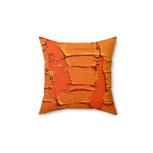 Fiery Citrus Orange: Edgy Distressed, Denim-Inspired Fabric - Spun Polyester Square Pillow