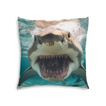 Bull Shark: River Monster Menace - Realistic Dark Water Predator - Tufted Floor Pillow, Square