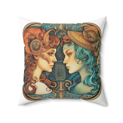 Steampunk Gemini - Dualistic Motifs & Vibrant Contrast - Spun Polyester Square Pillow