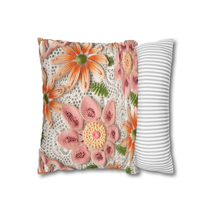 Floral Embroidered Eyelet: Delicate Flower Elegant Pattern - Spun Polyester Square Pillow Case