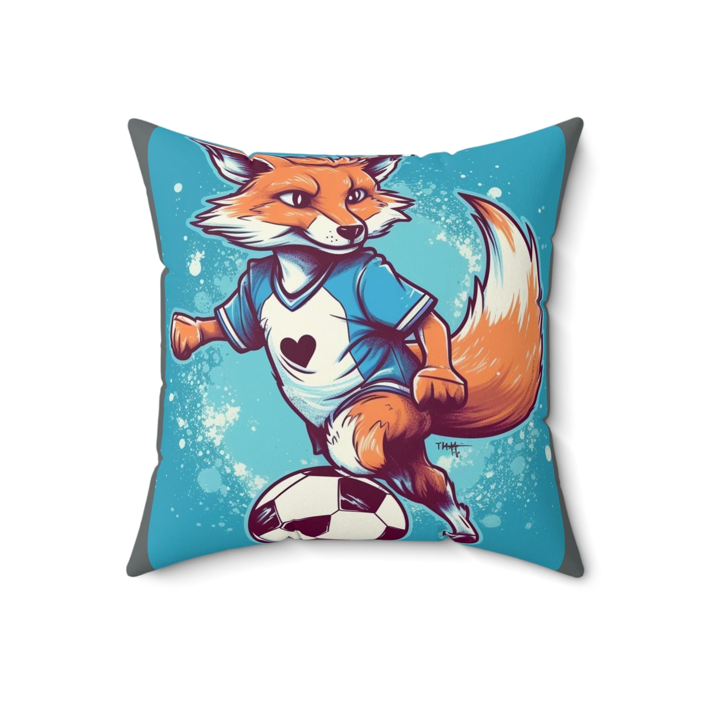 Fox Soccer Sport Athlete Cute Furry Animal Spun Polyester Square Pillow