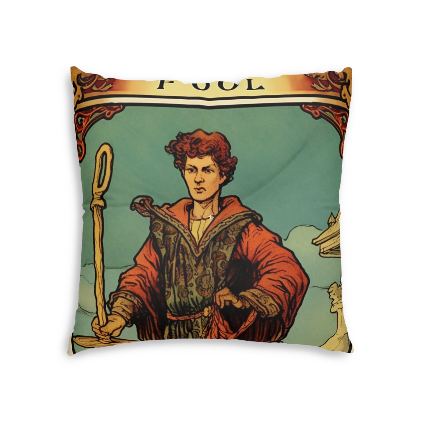 Mystical Tarot - Artistic Depiction of The Fool Card - Tufted Floor Pillow, Square