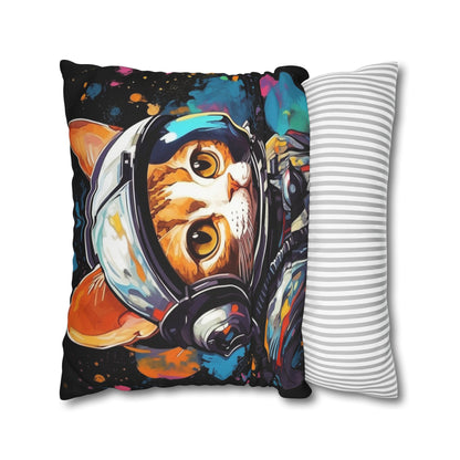 Astro Cat Adventure Feline - Pop Art, Floating in Cosmic Space - Spun Polyester Square Pillow Case