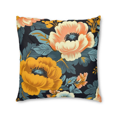 Vintage 50s 60s Inspired High-Waisted Floral Flower Pattern Tufted Floor Pillow, Square