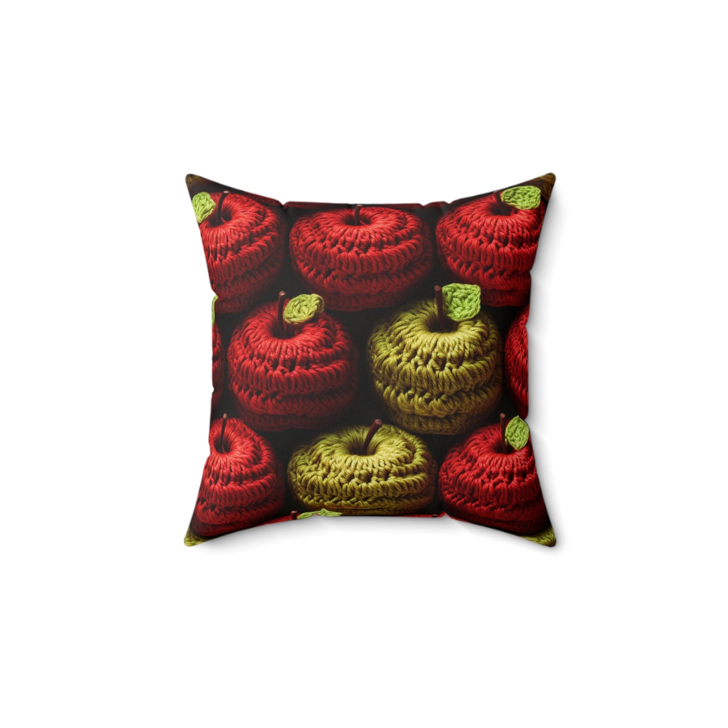 Crochet Apple Amigurumi - Big American Red Apples - Healthy Fruit Snack Design - Spun Polyester Square Pillow