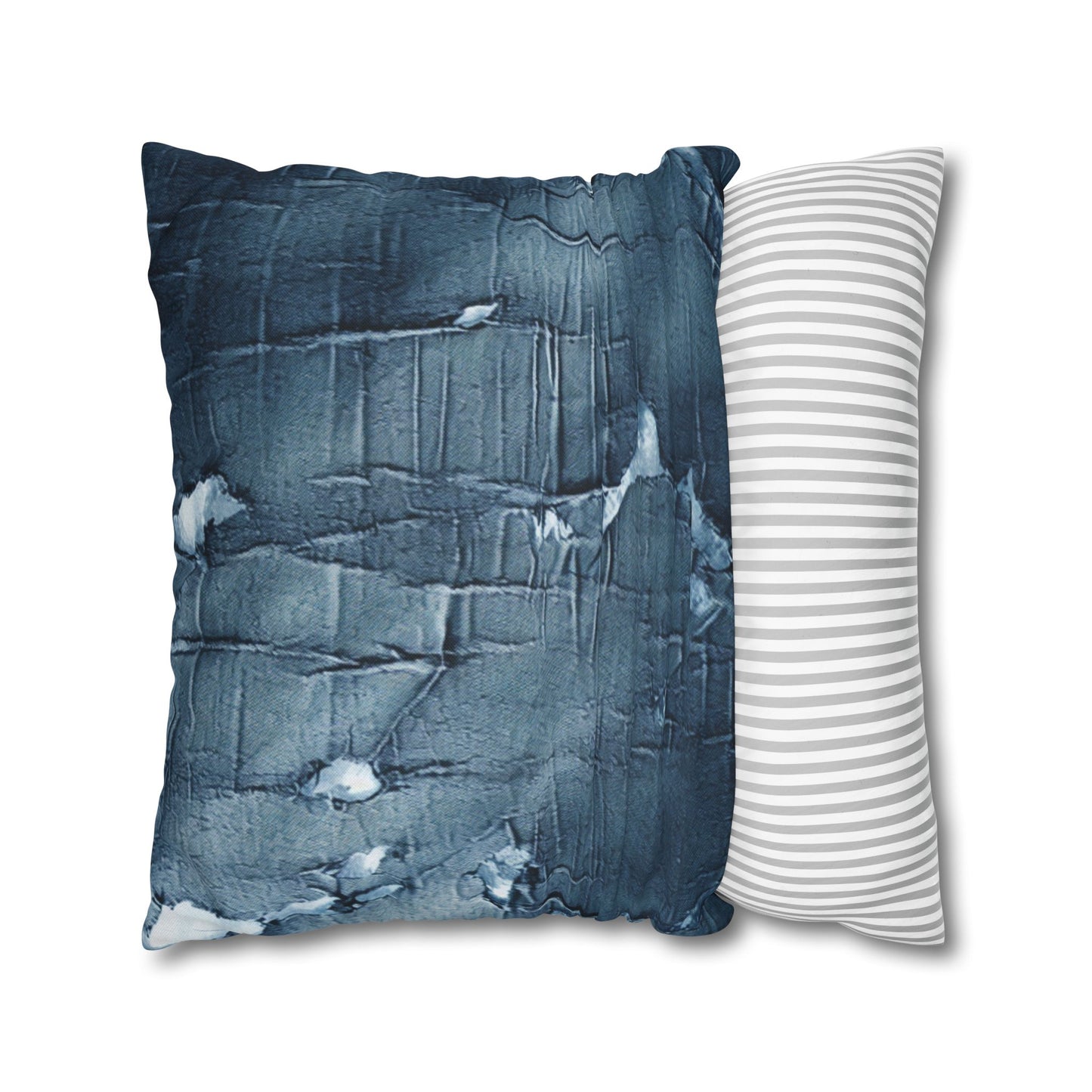 Distressed Blue Denim-Look: Edgy, Torn Fabric Design - Spun Polyester Square Pillow Case