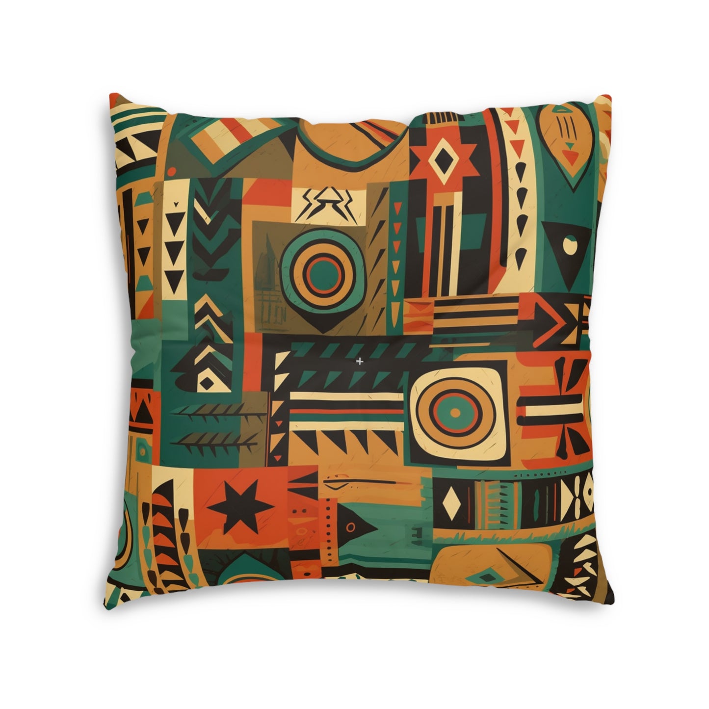 Earthy Tones Geometric Tribal-Inspired Pattern Design Tufted Floor Pillow, Square