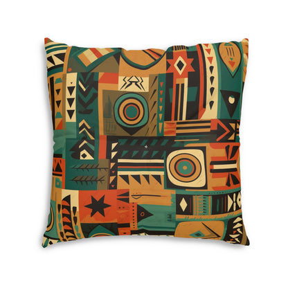 Earthy Tones Geometric Tribal-Inspired Pattern Design Tufted Floor Pillow, Square