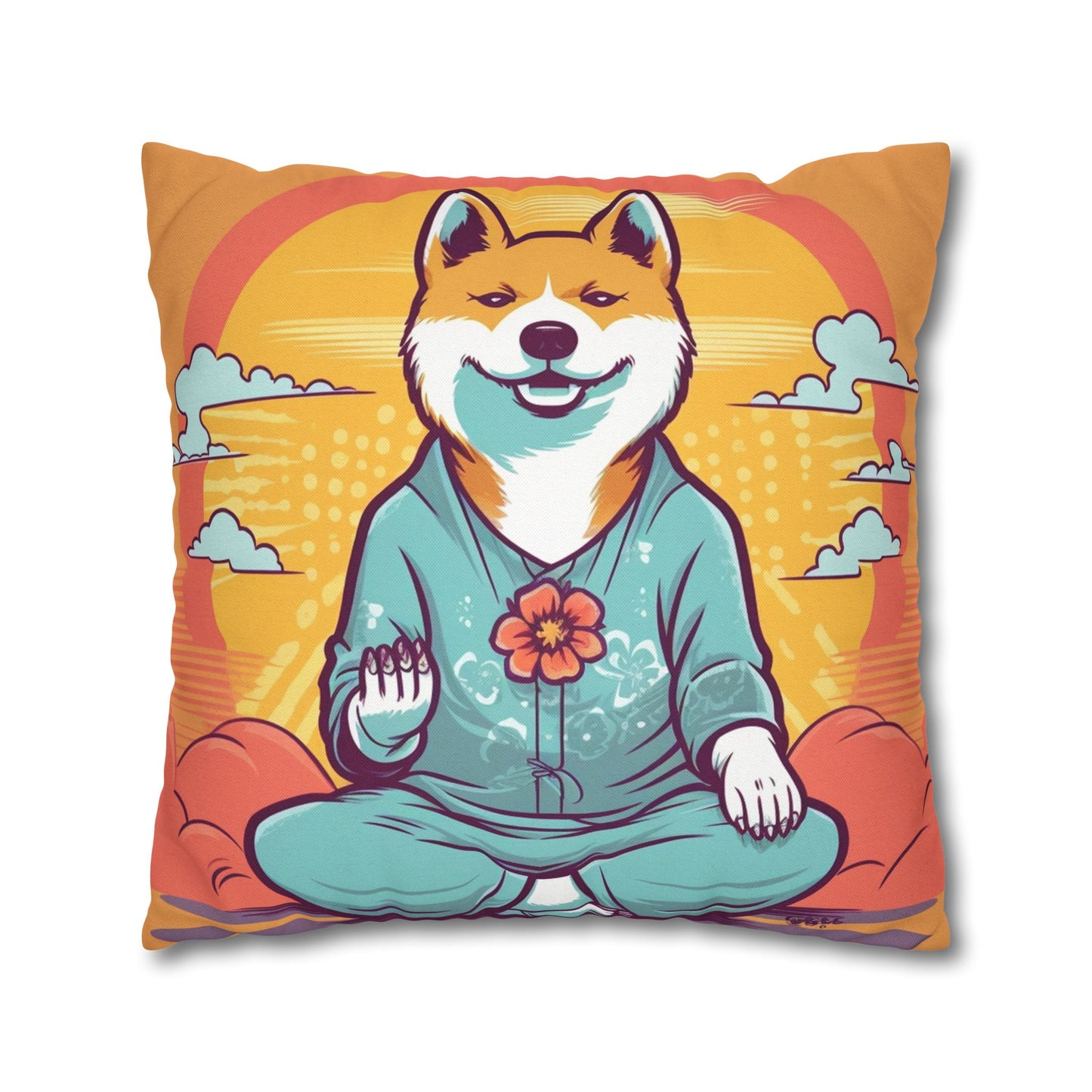 Shiba Inu Yoga Crypto Dog Japanese Namaste: Spun Polyester Square Pillow Case