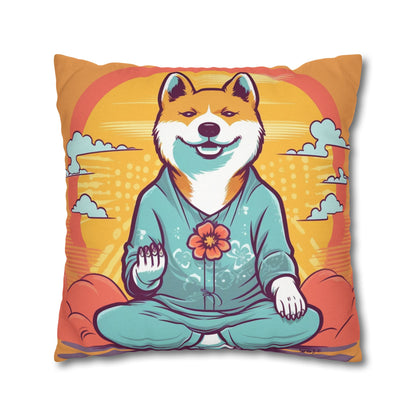 Shiba Inu Yoga Crypto Dog Japanese Namaste: Spun Polyester Square Pillow Case