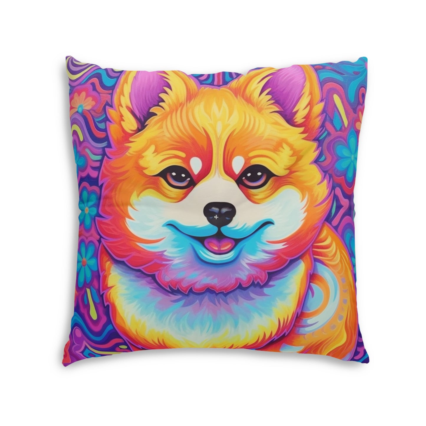 Bright Shiba Inu & Corgi Design - Unique, Vibrant & Eye-Catching - Tufted Floor Pillow, Square