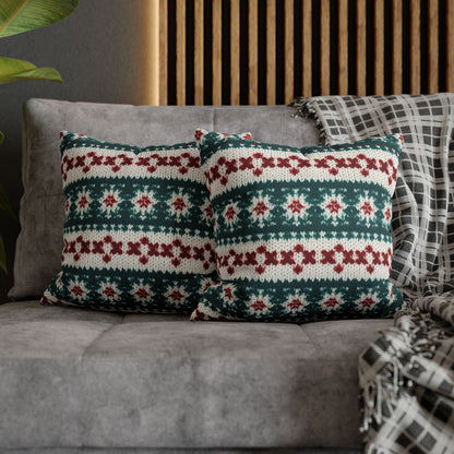 Christmas Knit Crochet Holiday, Festive Yuletide Pattern, Winter Season - Spun Polyester Square Pillow Case