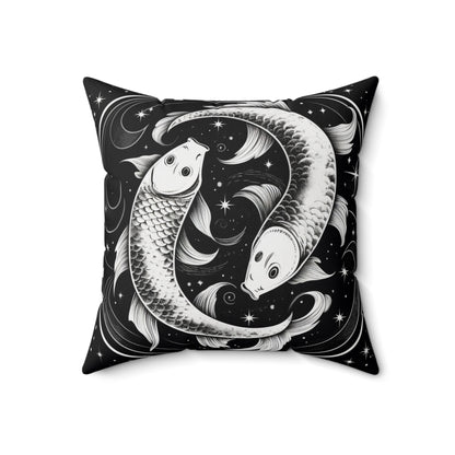 Pisces Zodiac, Fish Symbol Design, Water Element, Spun Polyester Square Pillow