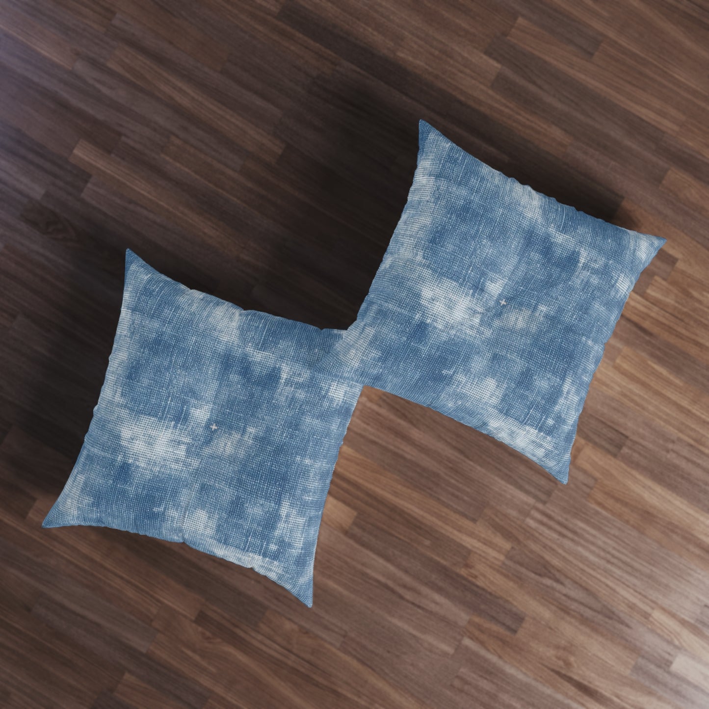 Faded Blue Washed-Out: Denim-Inspired, Style Fabric - Tufted Floor Pillow, Square