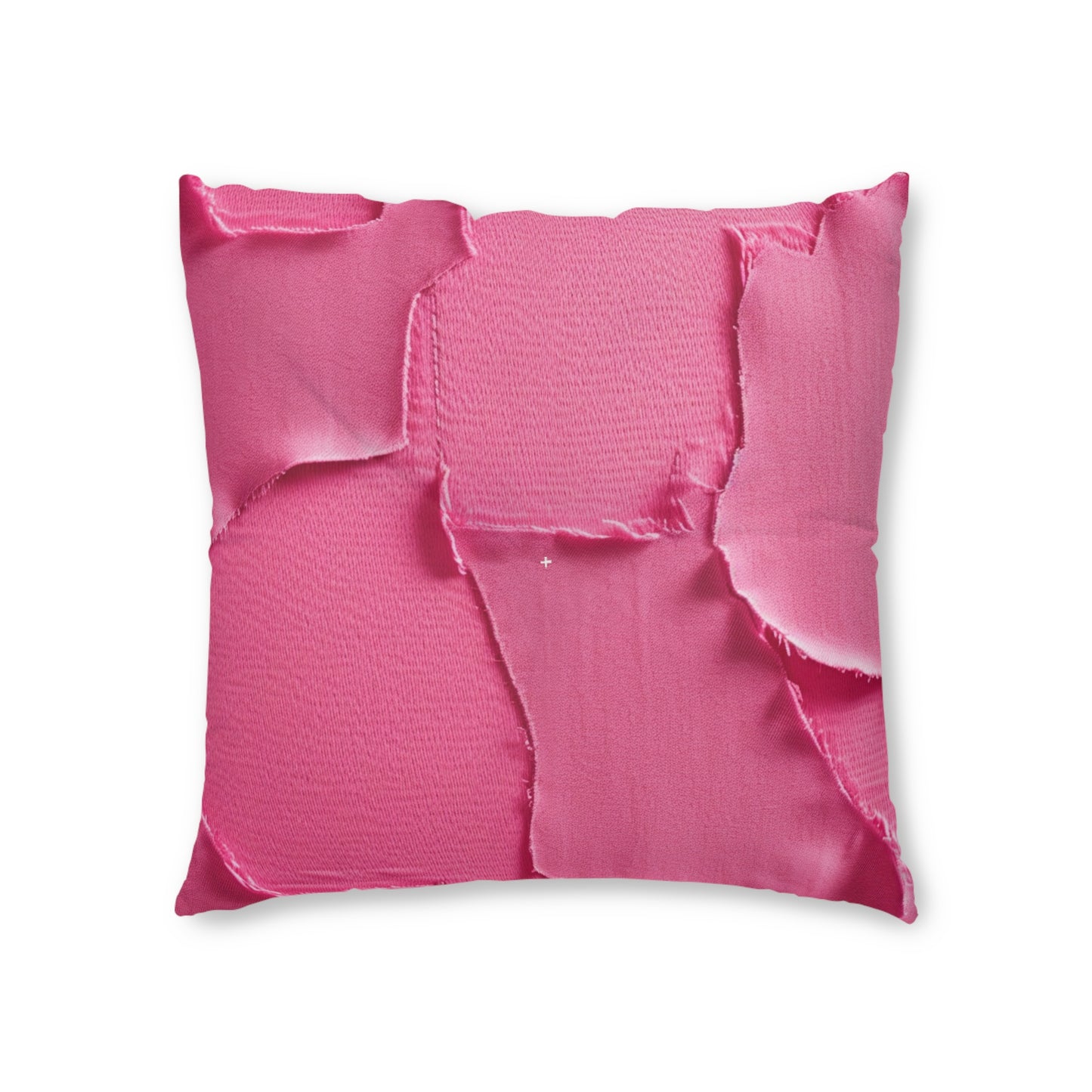 Distressed Neon Pink: Edgy, Ripped Denim-Inspired Doll Fabric - Tufted Floor Pillow, Square