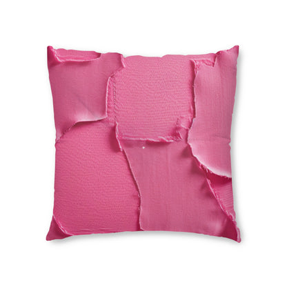 Distressed Neon Pink: Edgy, Ripped Denim-Inspired Doll Fabric - Tufted Floor Pillow, Square