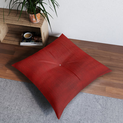 Juicy Red Berry Blast: Denim Fabric Inspired Design - Tufted Floor Pillow, Square