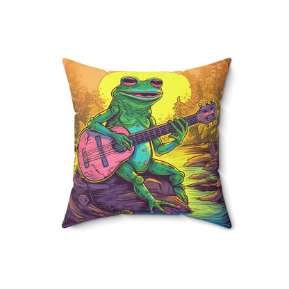 Pink Guitar Swamo Frog Outdoor Adventure Music Graphic Spun Polyester Square Pillow