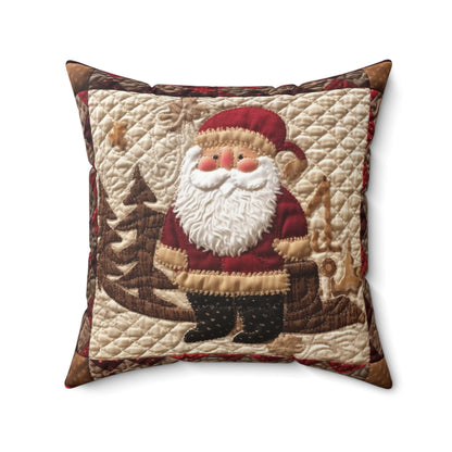 Santa Claus Christmas Farmhouse Quilt: Cozy with Checkered Borders - Spun Polyester Square Pillow