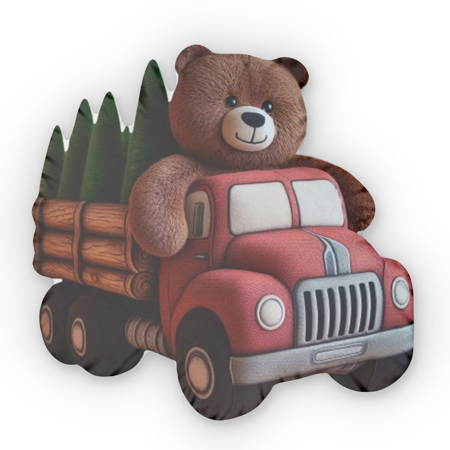 Bear Log Truck. Plush Animal, Funny Gift, Shaped Pillow