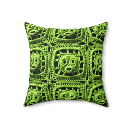 Halloween Green Alien Crochet Galactic Space Zombie Style - Spun Polyester Square Pillow