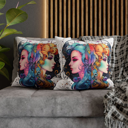 Graffiti Gemini Zodiac Sign - Astrology, Twins Symbol - Spun Polyester Square Pillow Case