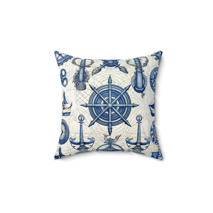 Nautical Theme Art - Anchors, Ropes, Compass Spun Polyester Square Pillow