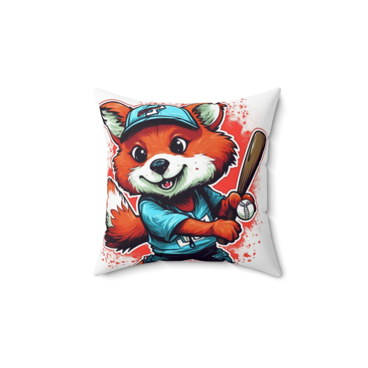 Red Panda Baseball Sport Athletic Graphic Spun Polyester Square Pillow