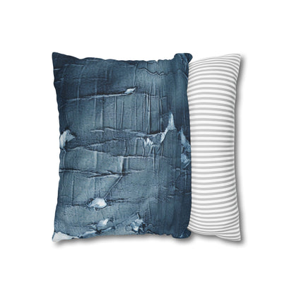 Distressed Blue Denim-Look: Edgy, Torn Fabric Design - Spun Polyester Square Pillow Case