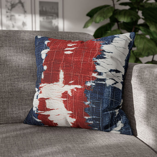 Patriotic Red, White & Blue: Distressed Denim-Style, Torn Fabric - Spun Polyester Square Pillow Case