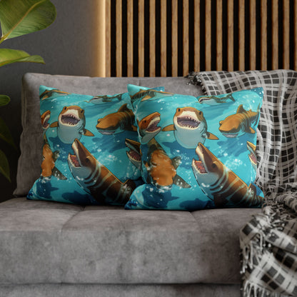 Tiger Shark: Ocean Marine Wildlife - Underwater - Spun Polyester Square Pillow Case