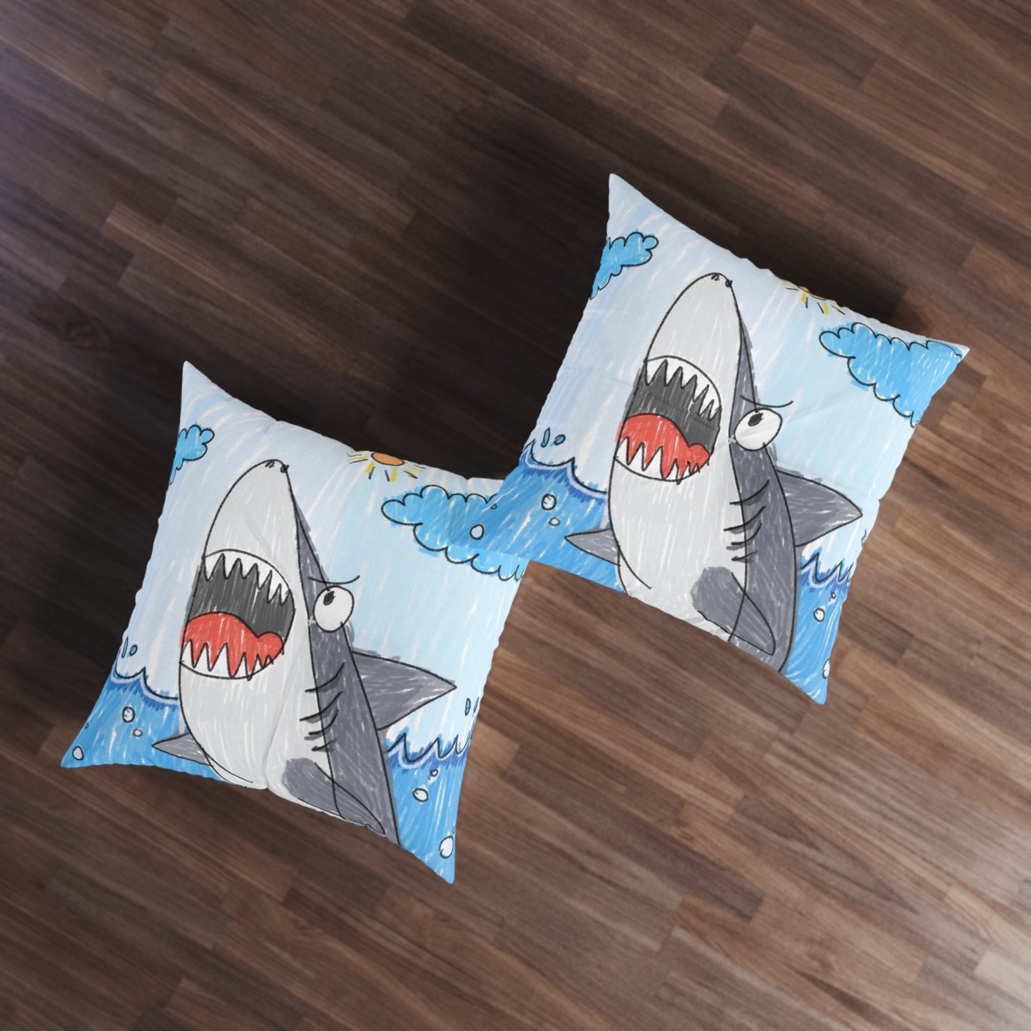 Shark Jaw Teeth Attack Ocean Sea Creature Tufted Floor Pillow, Square