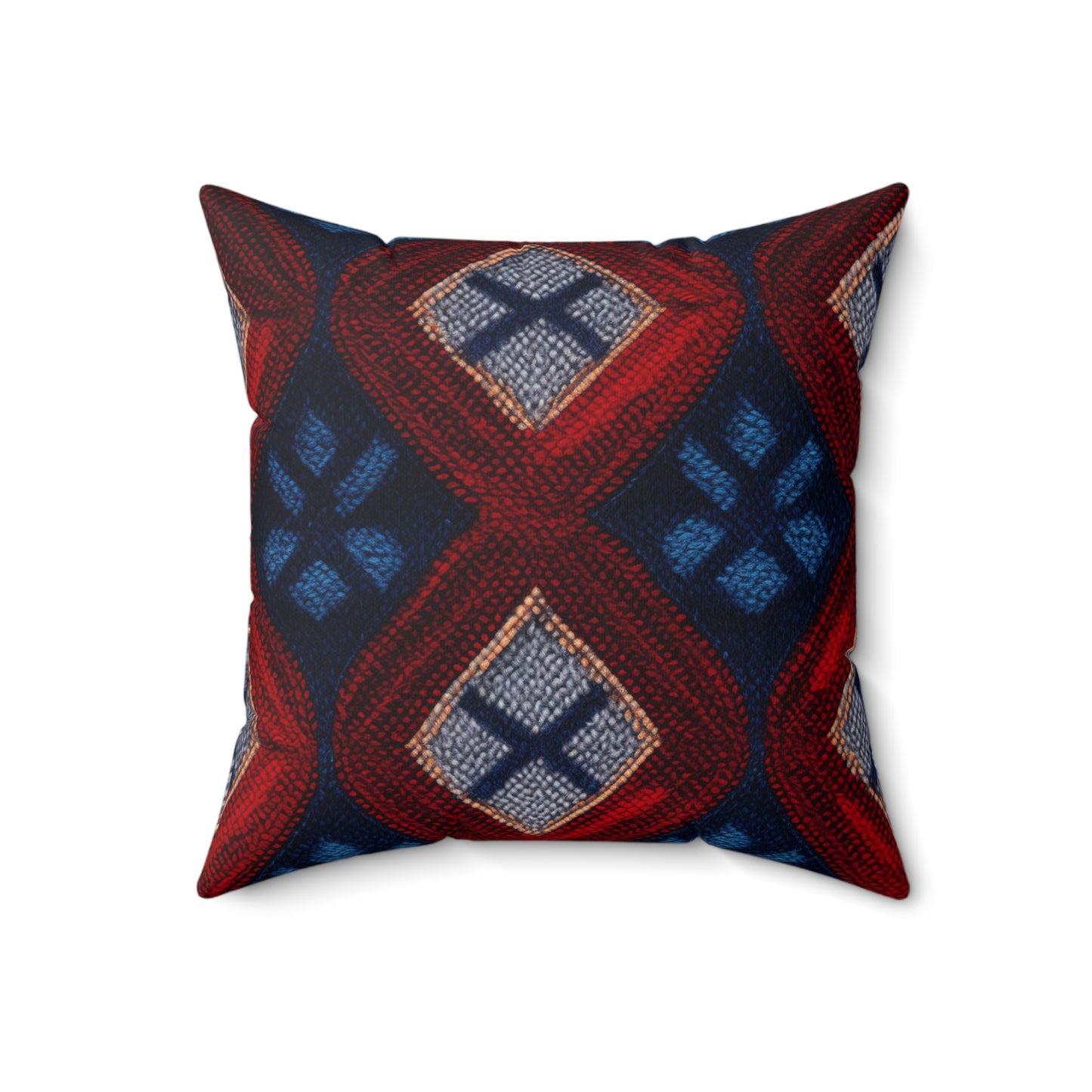 Moquette Majesty: Red & Blue Woolen Wonders - Spun Polyester Square Pillow