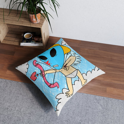 Valentine Arrow Heart Love Visitor Blue Blood Alien Tufted Floor Pillow, Square