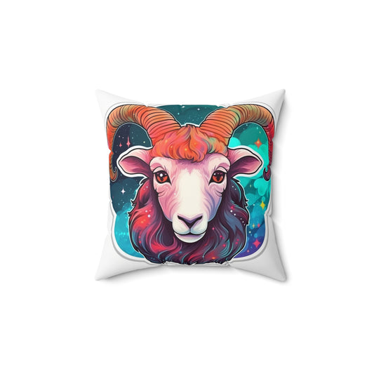 Aries Zodiac Sign - Vivid & Bright Color Cosmic Astrology Symbol - Spun Polyester Square Pillow