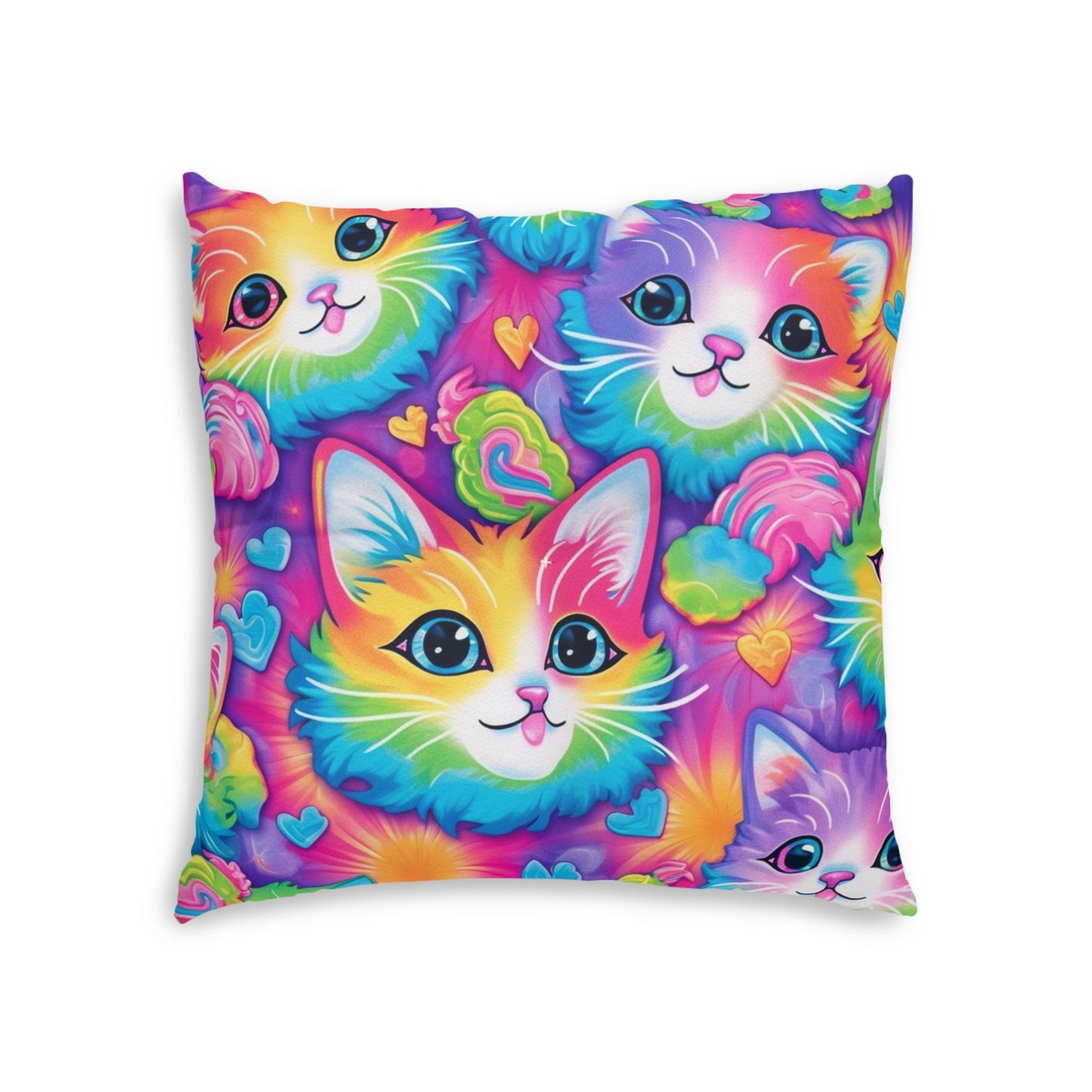 Happy Kitten & Cat Design - Vivid, Colorful & Eye-Catching - Tufted Floor Pillow, Square