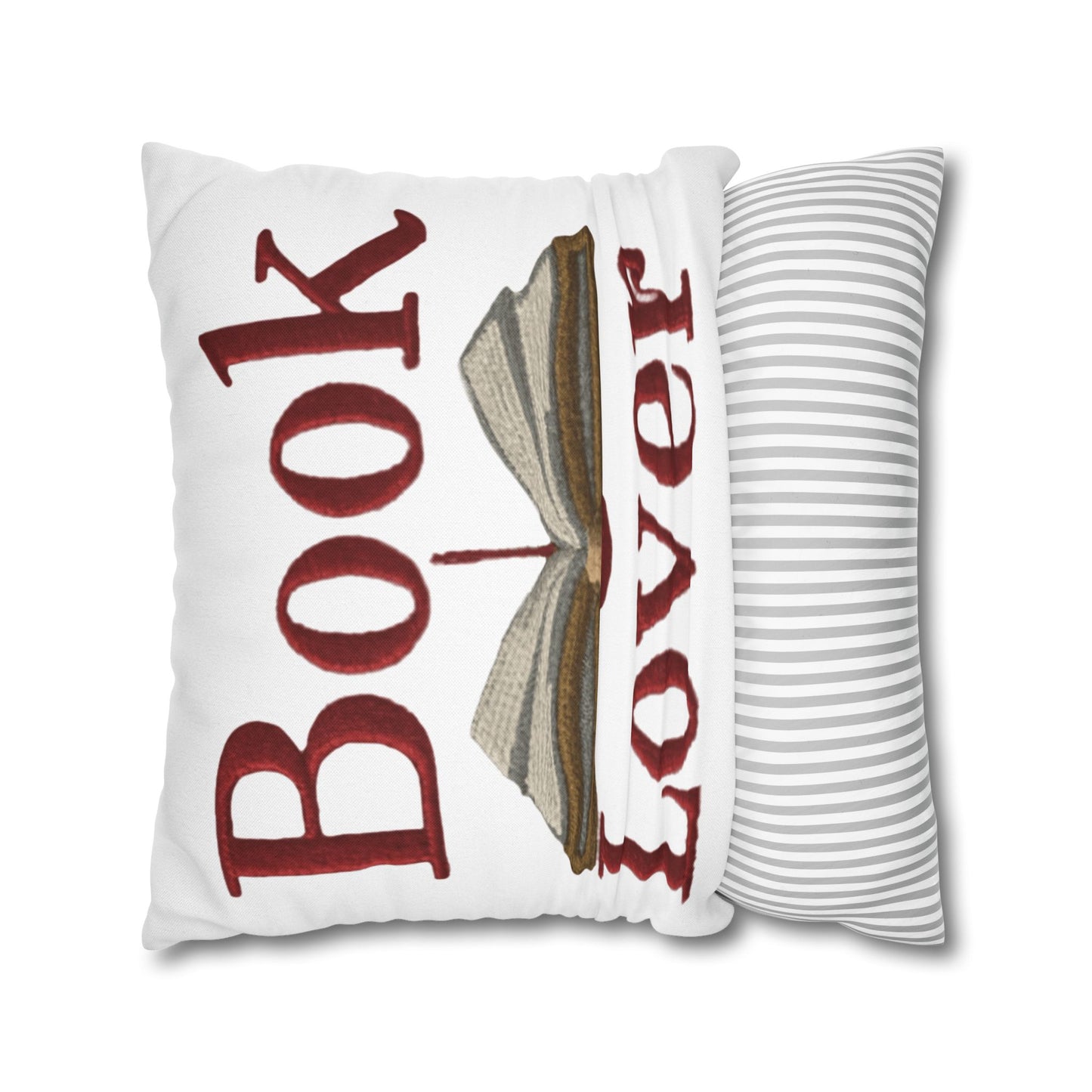 Open Book Embroidery Art: Book Lover Text for Avid Readers - Spun Polyester Square Pillow Case